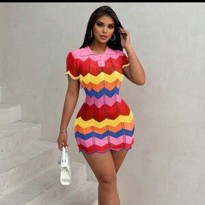 Knit Multicolor Mini Dress